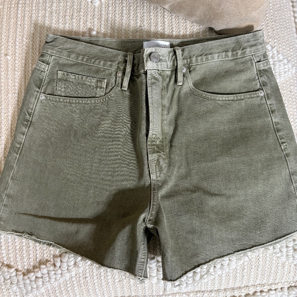 Frame army green high waisted shorts